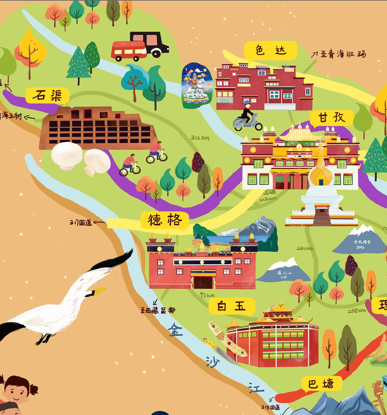 西流河镇手绘地图景区的文化宝库